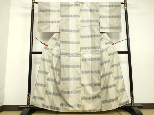 平和屋着物●上質な紬 横段麻の葉文様 正絹 逸品 DAAV1144tw