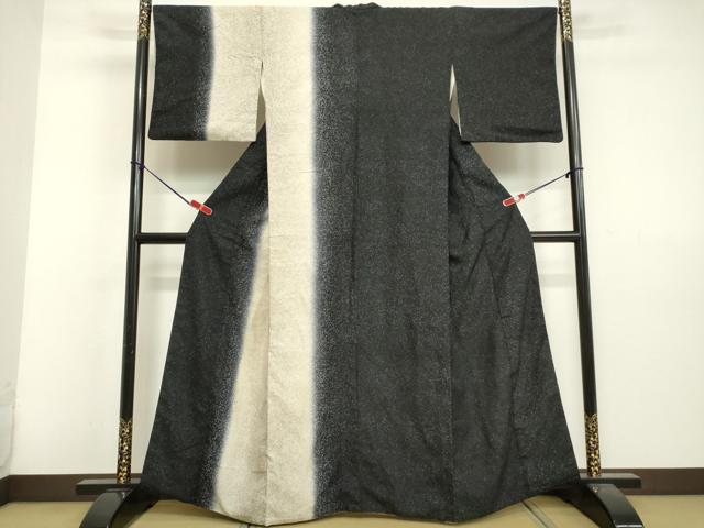 平和屋着物●訪問着　花織　霞文　暈し染め　黒地　正絹　逸品　DAAV1154tw