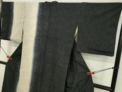 平和屋着物●訪問着　花織　霞文　暈し染め　黒地　正絹　逸品　DAAV1154tw