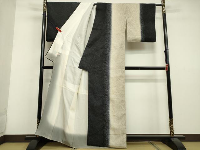 平和屋着物●訪問着　花織　霞文　暈し染め　黒地　正絹　逸品　DAAV1154tw