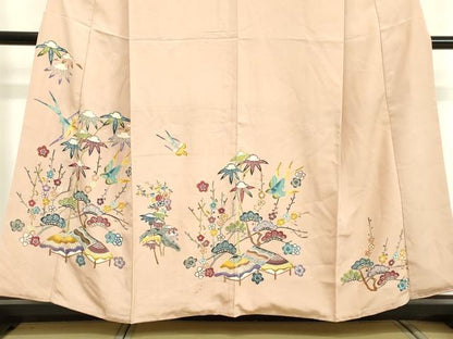 平和屋着物●訪問着　型染め　風景飛鳥文　松竹梅　正絹　逸品　DAAV1174tw