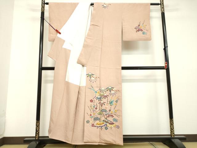 平和屋着物●訪問着　型染め　風景飛鳥文　松竹梅　正絹　逸品　DAAV1174tw