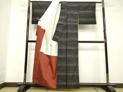 平和屋着物●本場大島紬　霞横段文　正絹　逸品　DAAV1176tw
