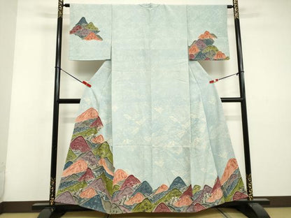 平和屋着物●訪問着　型染め　重ね山文　正絹　逸品　未使用　DAAV1177tw