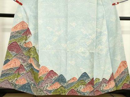 平和屋着物●訪問着　型染め　重ね山文　正絹　逸品　未使用　DAAV1177tw