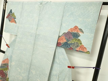 平和屋着物●訪問着　型染め　重ね山文　正絹　逸品　未使用　DAAV1177tw