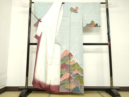 平和屋着物●訪問着　型染め　重ね山文　正絹　逸品　未使用　DAAV1177tw