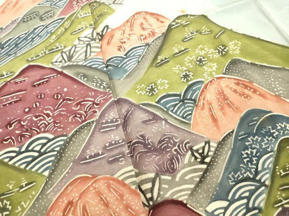 平和屋着物●訪問着　型染め　重ね山文　正絹　逸品　未使用　DAAV1177tw
