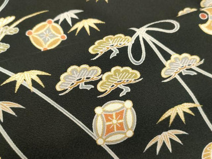 平和屋着物●訪問着　作家物　宝尽くし草花文　黒地　金彩　正絹　逸品　DAAV1189tw