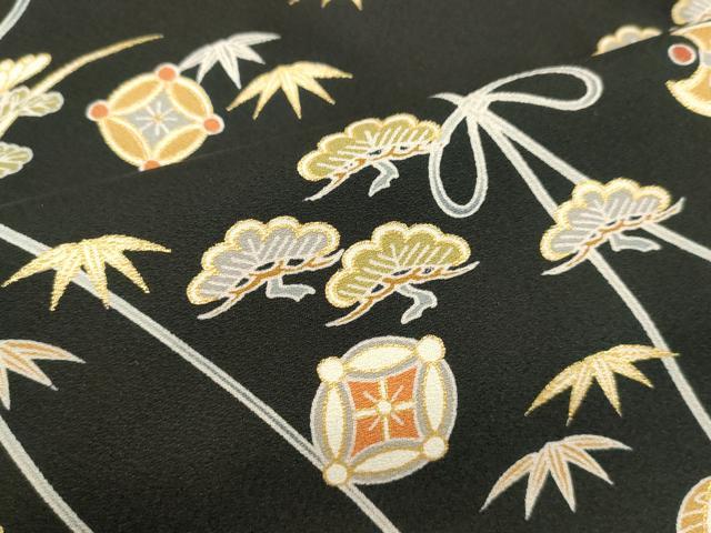 平和屋着物●訪問着　作家物　宝尽くし草花文　黒地　金彩　正絹　逸品　DAAV1189tw