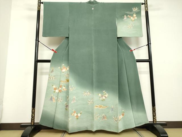平和屋着物●訪問着 立波草花筏文 暈し染め 金彩 鬼しぼ縮緬 正絹 逸品 DAAV1235tw