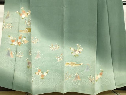 平和屋着物●訪問着 立波草花筏文 暈し染め 金彩 鬼しぼ縮緬 正絹 逸品 DAAV1235tw