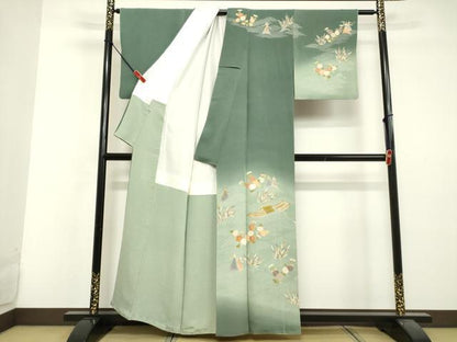 平和屋着物●訪問着 立波草花筏文 暈し染め 金彩 鬼しぼ縮緬 正絹 逸品 DAAV1235tw