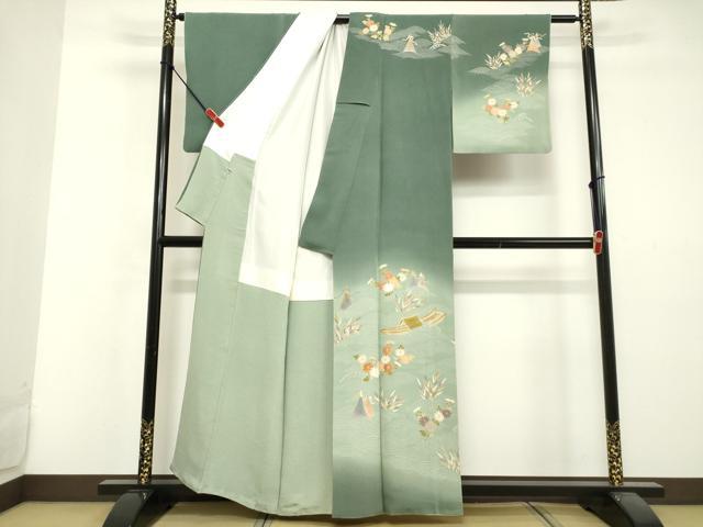 平和屋着物●訪問着 立波草花筏文 暈し染め 金彩 鬼しぼ縮緬 正絹 逸品 DAAV1235tw