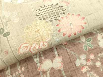 平和屋着物●訪問着　生紬　笹竹草花文　正絹　逸品　DAAV1242tw