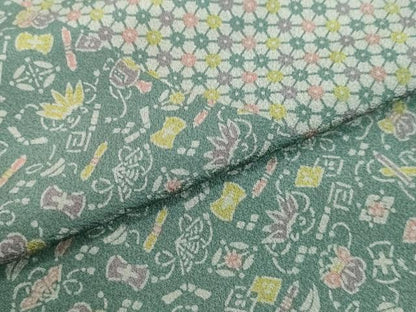 平和屋着物●訪問着　型染め　宝尽くし霞舞花文　ロング丈　正絹　逸品　DAAV1246tw