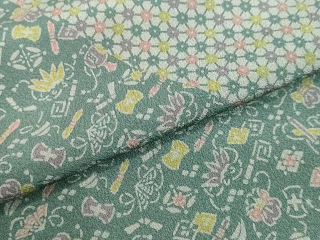 平和屋着物●訪問着　型染め　宝尽くし霞舞花文　ロング丈　正絹　逸品　DAAV1246tw