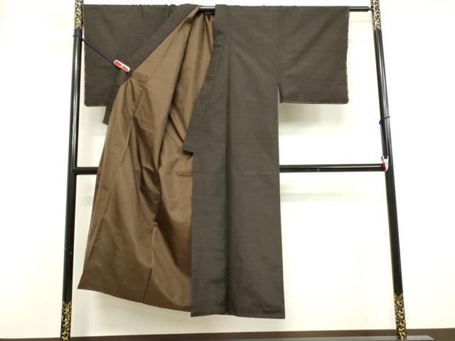 平和屋着物●男性 紬 アンサンブル 鉄黒色 正絹 逸品 DAAV1247tw