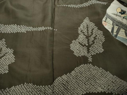 平和屋着物●男性 紬 アンサンブル 鉄黒色 正絹 逸品 DAAV1247tw