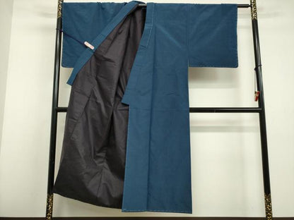 平和屋着物●男性 紬 アンサンブル 青藍色 正絹 逸品 未使用 DAAV1254tw