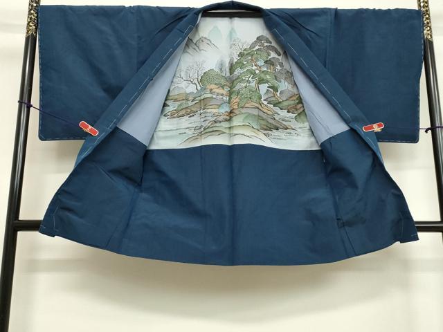 平和屋着物●男性 紬 アンサンブル 青藍色 正絹 逸品 未使用 DAAV1254tw