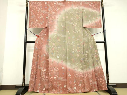 平和屋着物●訪問着 霞枝花文 暈し染め 金彩 正絹 逸品 DAAV1275tw