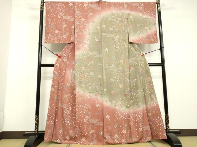 平和屋着物●訪問着 霞枝花文 暈し染め 金彩 正絹 逸品 DAAV1275tw