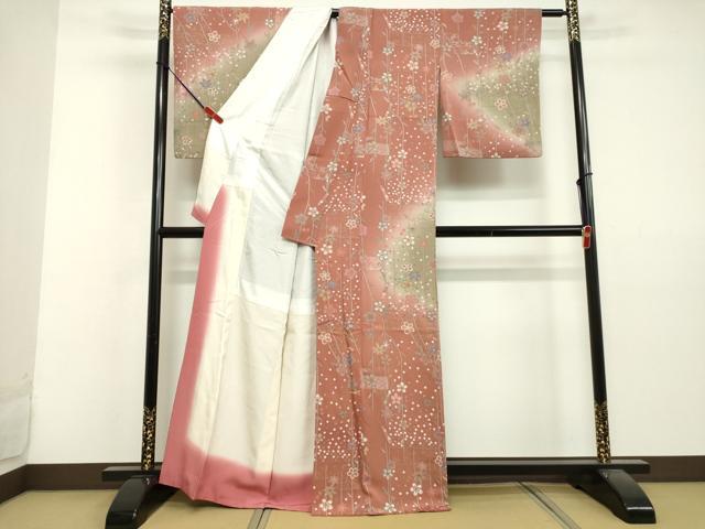 平和屋着物●訪問着 霞枝花文 暈し染め 金彩 正絹 逸品 DAAV1275tw