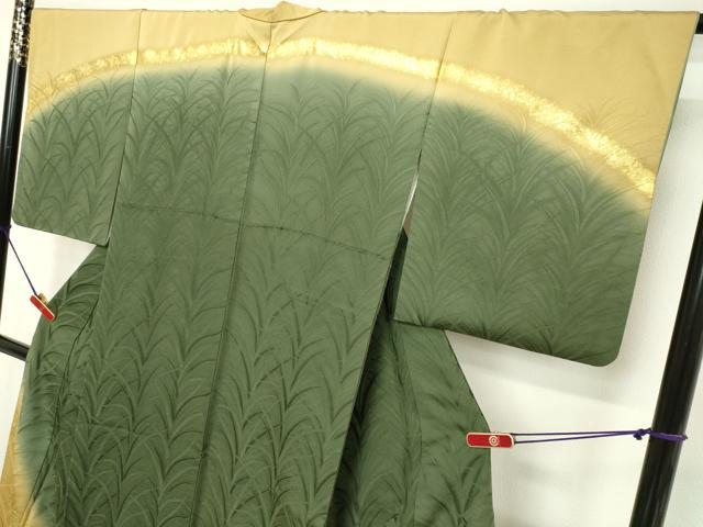 平和屋着物●皇室献上作家　北出与三郎　訪問着　草葉地紋　暈し染め　金糸　反端付き　正絹　逸品　DAAV1298tw