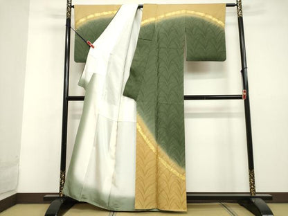 平和屋着物●皇室献上作家　北出与三郎　訪問着　草葉地紋　暈し染め　金糸　反端付き　正絹　逸品　DAAV1298tw