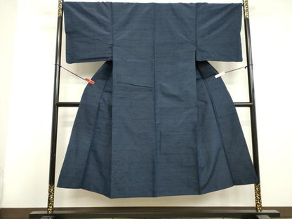 平和屋着物●男性 紬 アンサンブル 青藍色 正絹 逸品 DAAV1311tw