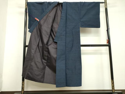平和屋着物●男性 紬 アンサンブル 青藍色 正絹 逸品 DAAV1311tw