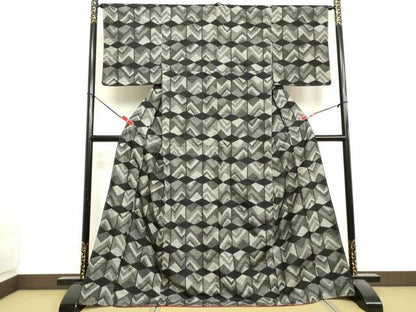 平和屋着物●上質な紬 幾何学文様 ロング丈 正絹 逸品 未使用 DAAV1322tw
