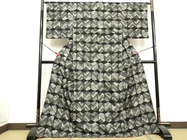 平和屋着物●上質な紬 幾何学文様 ロング丈 正絹 逸品 未使用 DAAV1322tw