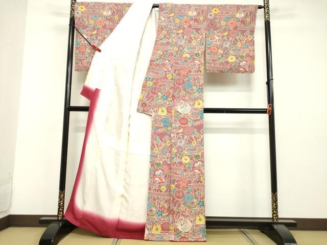 平和屋着物●上質な小紋　型染め　雪輪花鳥文　鬼しぼ縮緬　正絹　逸品　未使用　DAAV1333tw