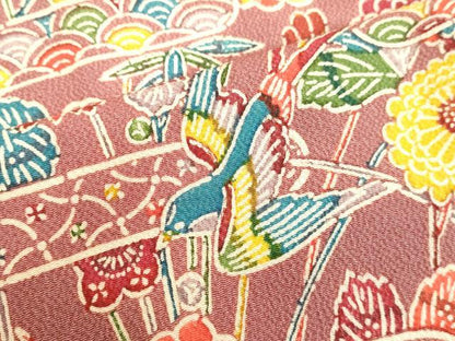 平和屋着物●上質な小紋　型染め　雪輪花鳥文　鬼しぼ縮緬　正絹　逸品　未使用　DAAV1333tw