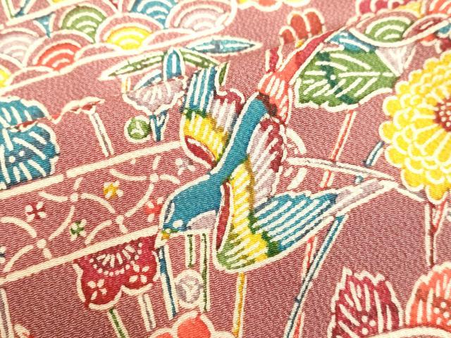 平和屋着物●上質な小紋　型染め　雪輪花鳥文　鬼しぼ縮緬　正絹　逸品　未使用　DAAV1333tw