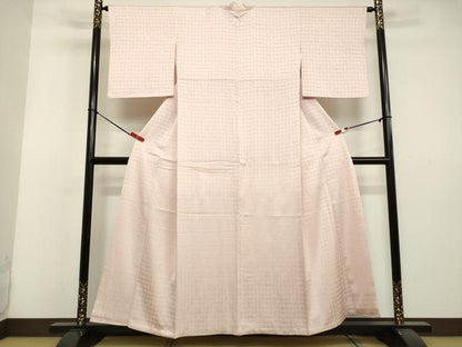 平和屋着物●上質な色無地 市松地紋 薄桜色 正絹 逸品 DAAV1335tw