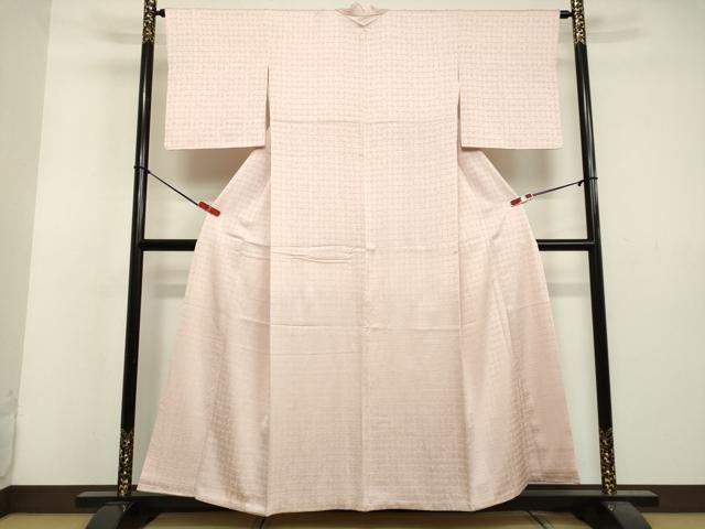 平和屋着物●上質な色無地 市松地紋 薄桜色 正絹 逸品 DAAV1335tw