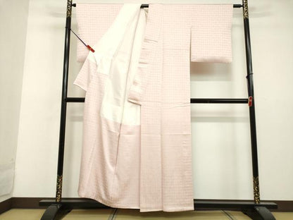 平和屋着物●上質な色無地 市松地紋 薄桜色 正絹 逸品 DAAV1335tw