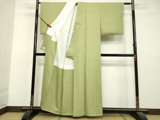平和屋着物●上質な色無地　舞花地紋　若葉色　やまと誂製　正絹　逸品　DAAV1341tw