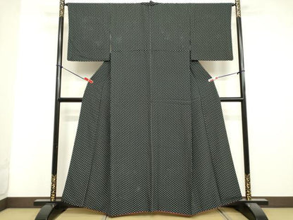 平和屋着物●江戸小紋 菱文 黒地 正絹 逸品 DAAV1345tw