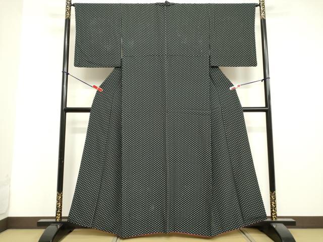 平和屋着物●江戸小紋 菱文 黒地 正絹 逸品 DAAV1345tw