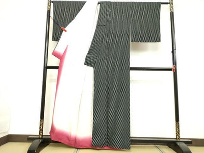 平和屋着物●江戸小紋 菱文 黒地 正絹 逸品 DAAV1345tw