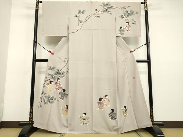 平和屋着物●十日町友禅作家　関口遼一　訪問着　童子枝花文　正絹　逸品　DAAV1350tw