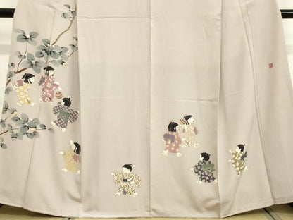 平和屋着物●十日町友禅作家　関口遼一　訪問着　童子枝花文　正絹　逸品　DAAV1350tw