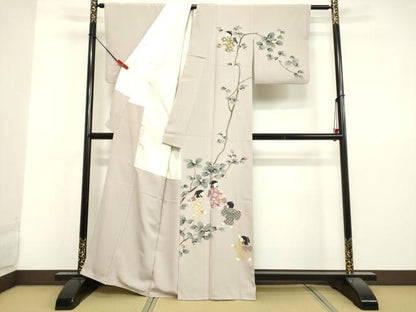平和屋着物●十日町友禅作家　関口遼一　訪問着　童子枝花文　正絹　逸品　DAAV1350tw