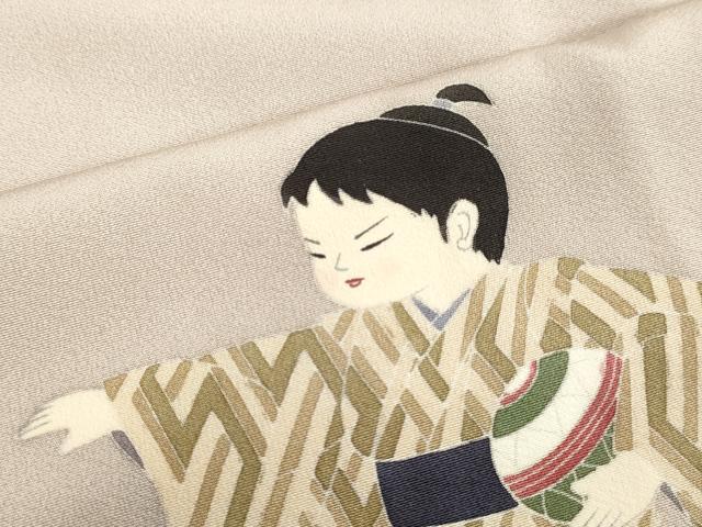 平和屋着物●十日町友禅作家　関口遼一　訪問着　童子枝花文　正絹　逸品　DAAV1350tw