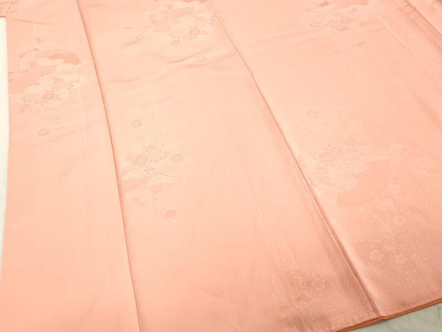 平和屋着物●上質な色無地 扇面草花地紋 珊瑚色 正絹 逸品 DAAV1352tw
