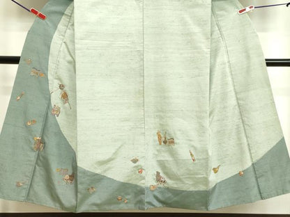 平和屋着物●訪問着　紬地　総刺繍　玩具文様　金糸　正絹　逸品　DAAV1359tw